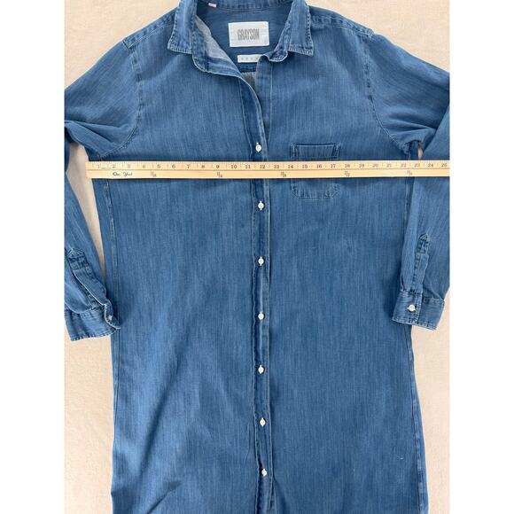 Grayson Chambray Denim Button Up Shirt Dress Blue Jean Midi Long Sleeve L - Picture 6 of 7